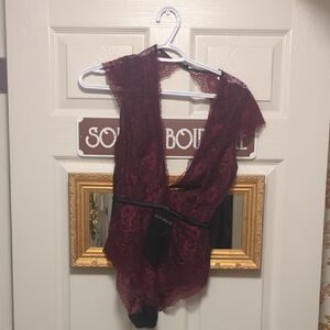 Burgundy Lace Bodysuit